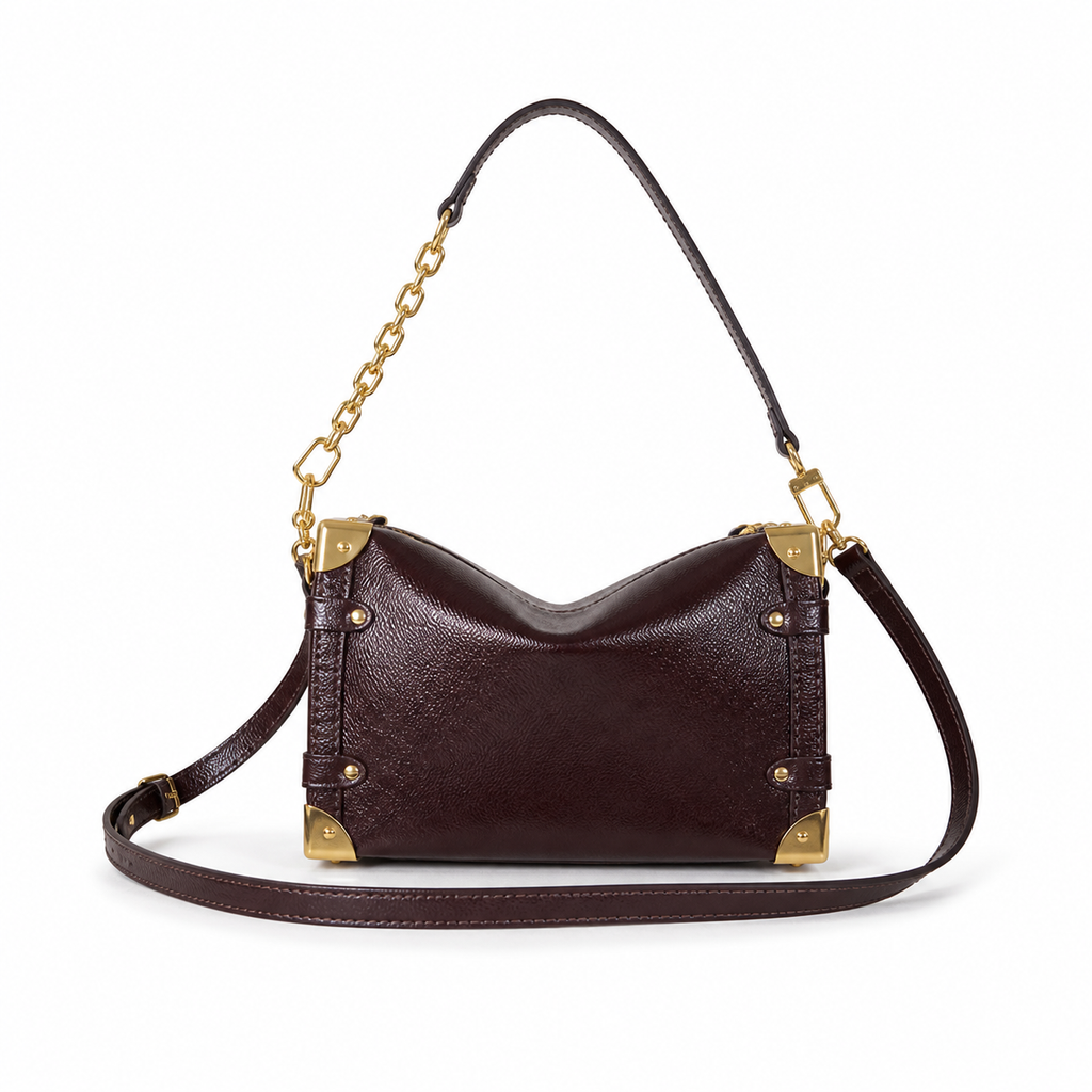 Louis Vuitton Mini Flap Crossbody — Chocolat Moka Grained Leather, Gold V-Lock, Flap Strap & Corner Guards