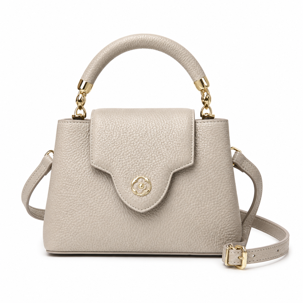 Louis Vuitton Capucines Mini — Taurillon Leather in Tourterelle with Gold Chain Handle & Flower Lock