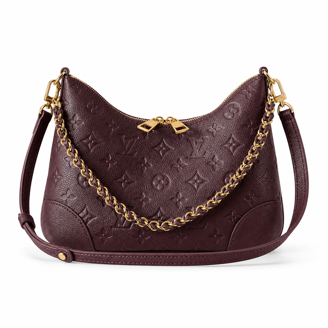 Louis Vuitton Bagatelle — Prune Monogram Empreinte & Leather-Woven Gold Chain