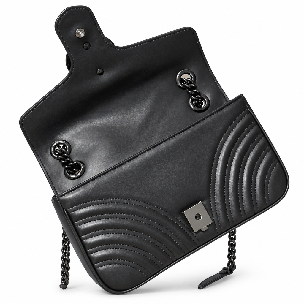 Gucci GG Marmont Medium Flap Bag in Tonal Black with Black Hardware