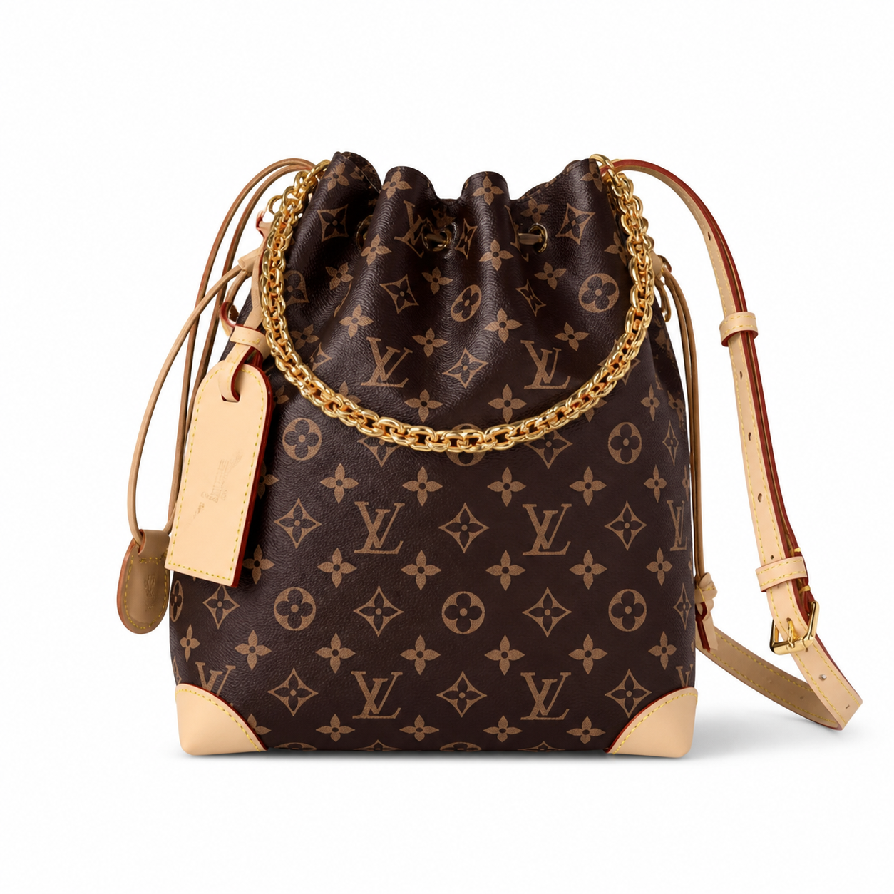 Louis Vuitton Noé BB — Monogram Idylle, Vachetta Braided Chain Handle, LV Horseshoe Clasp & Grey Interior