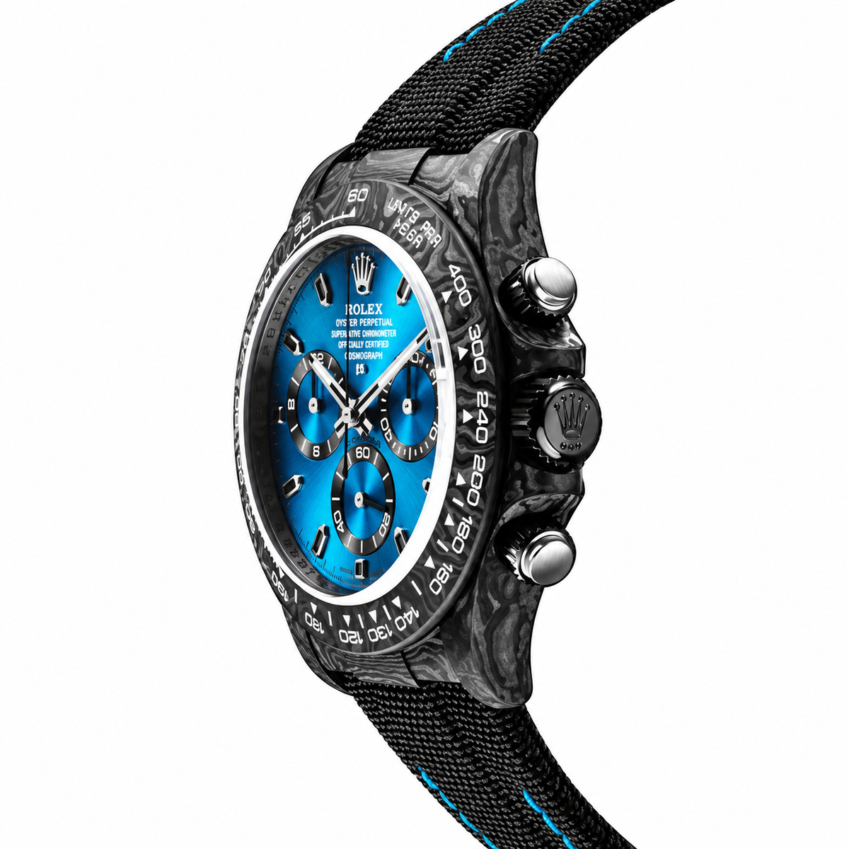 Rolex Turquoise Dial Watch with Black Woven Strap