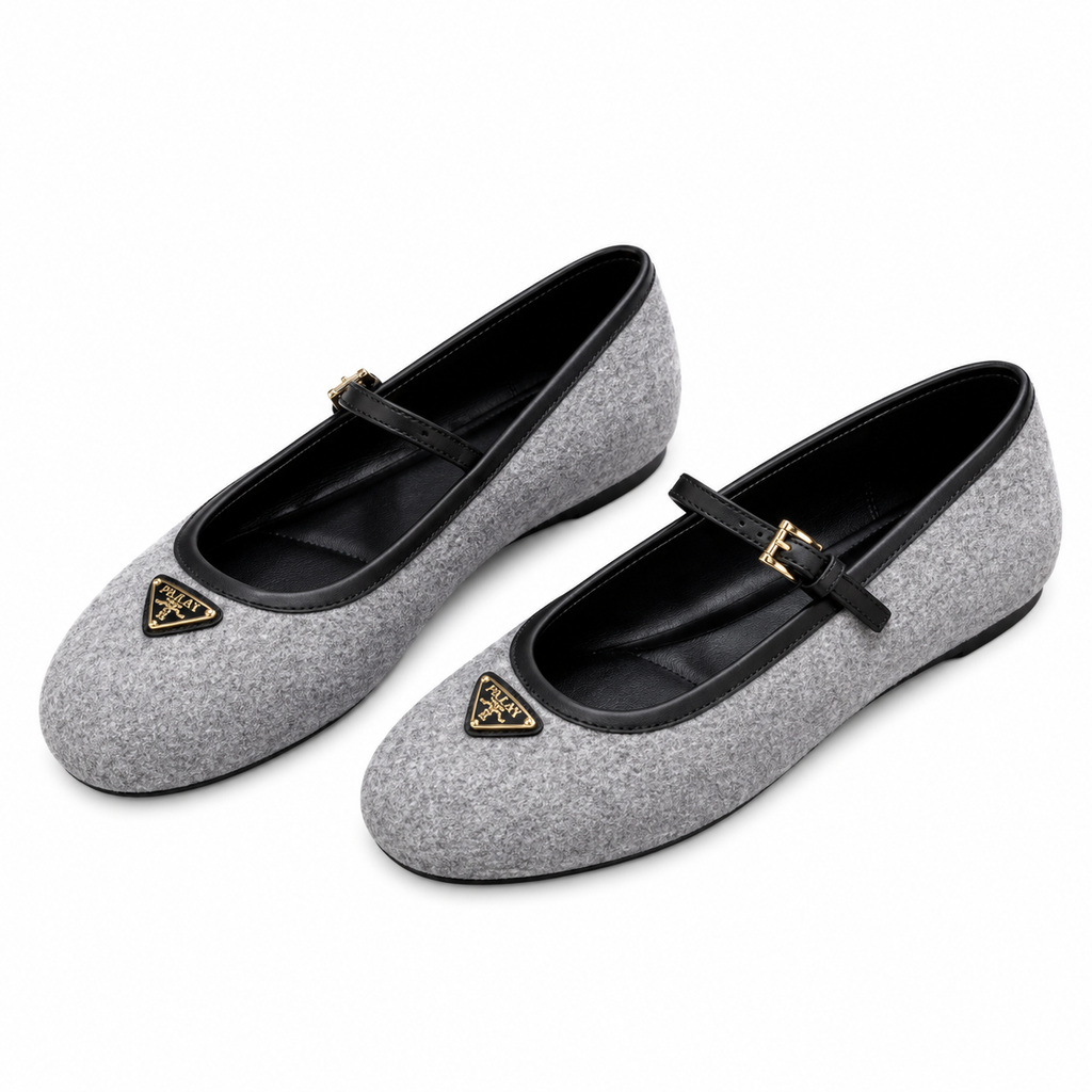 Prada Grey Textured Mary Jane Ballet Flats