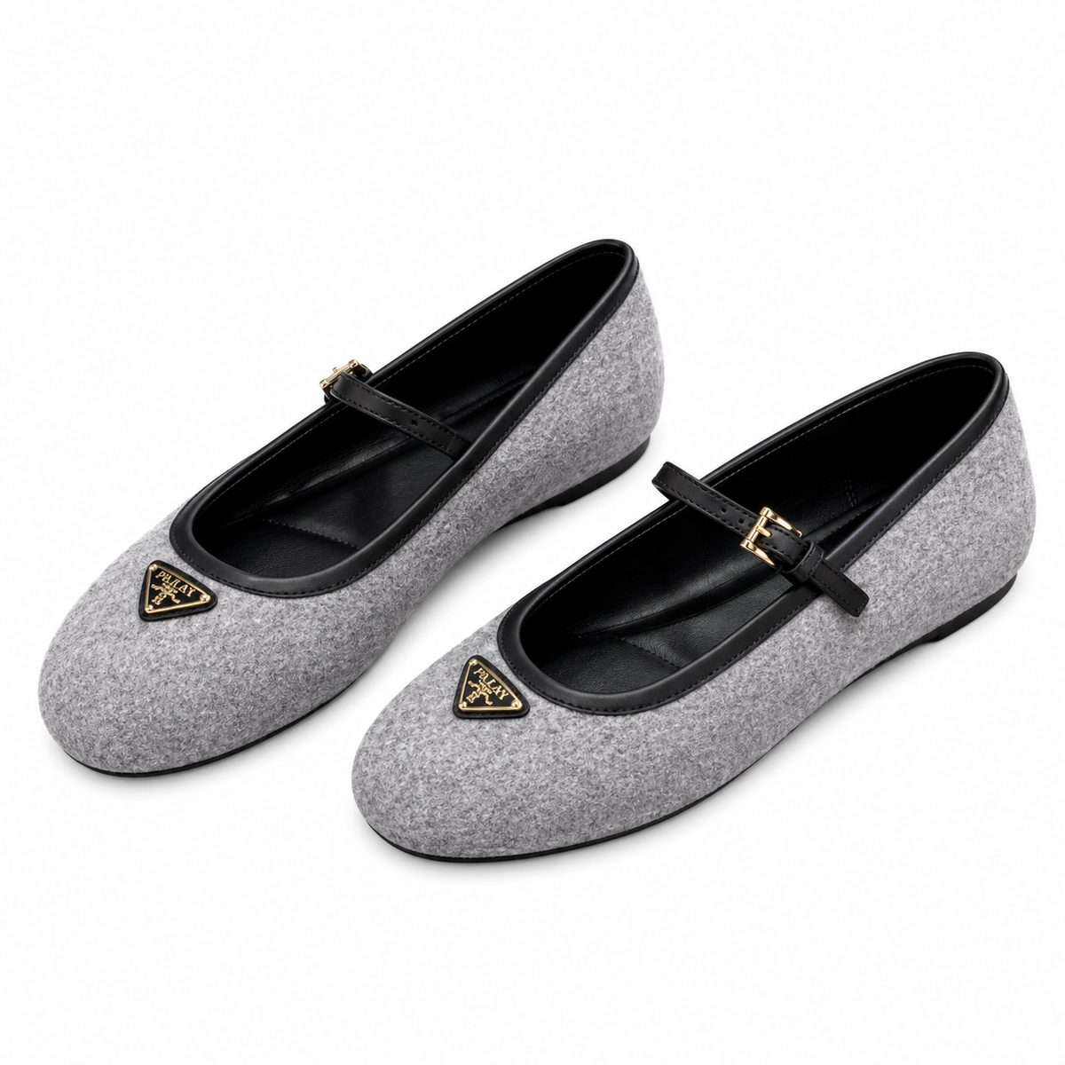 Prada Grey Textured Mary Jane Ballet Flats