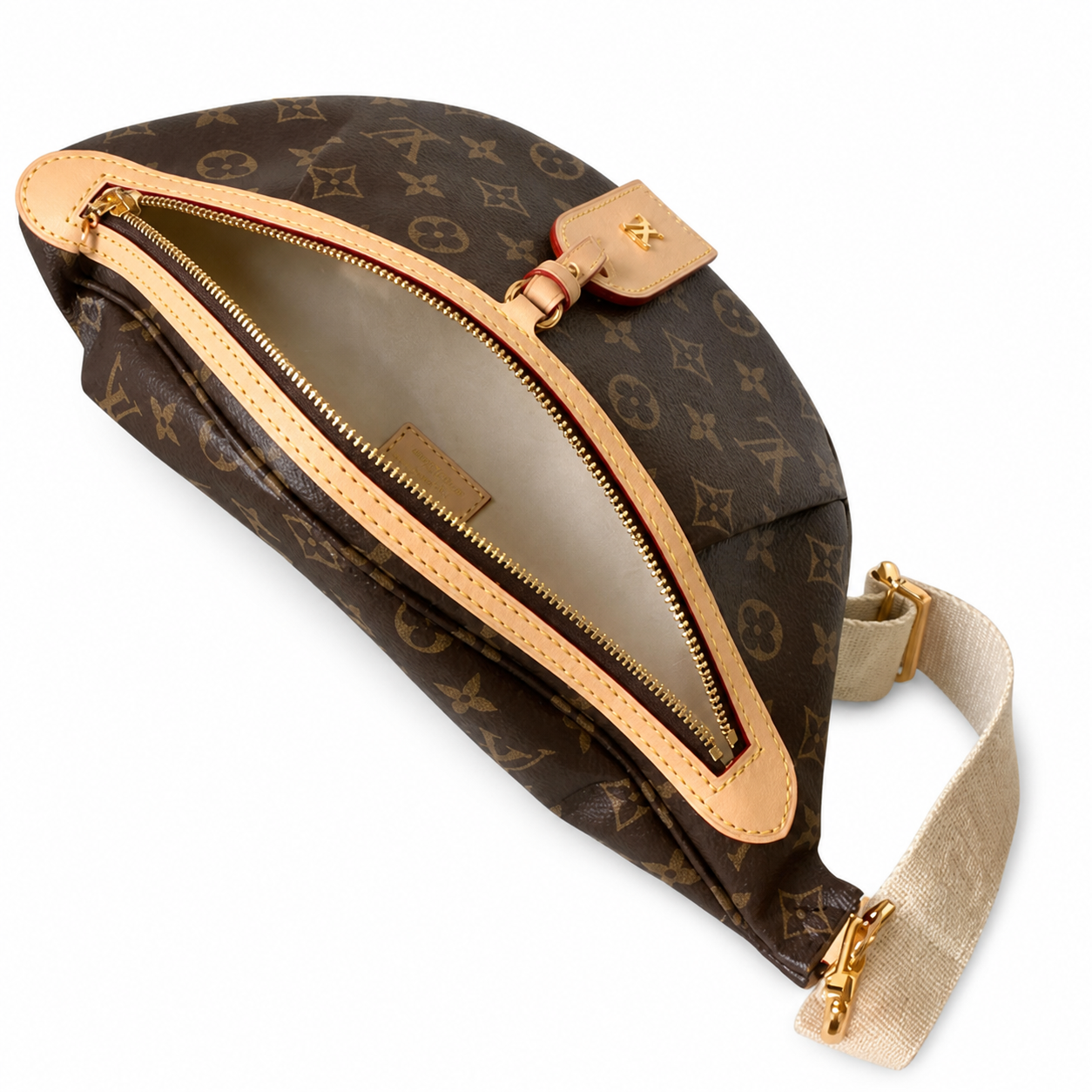 Louis Vuitton Bumbag — Monogram Canvas, Vachetta Trim & Red Interior Stitching