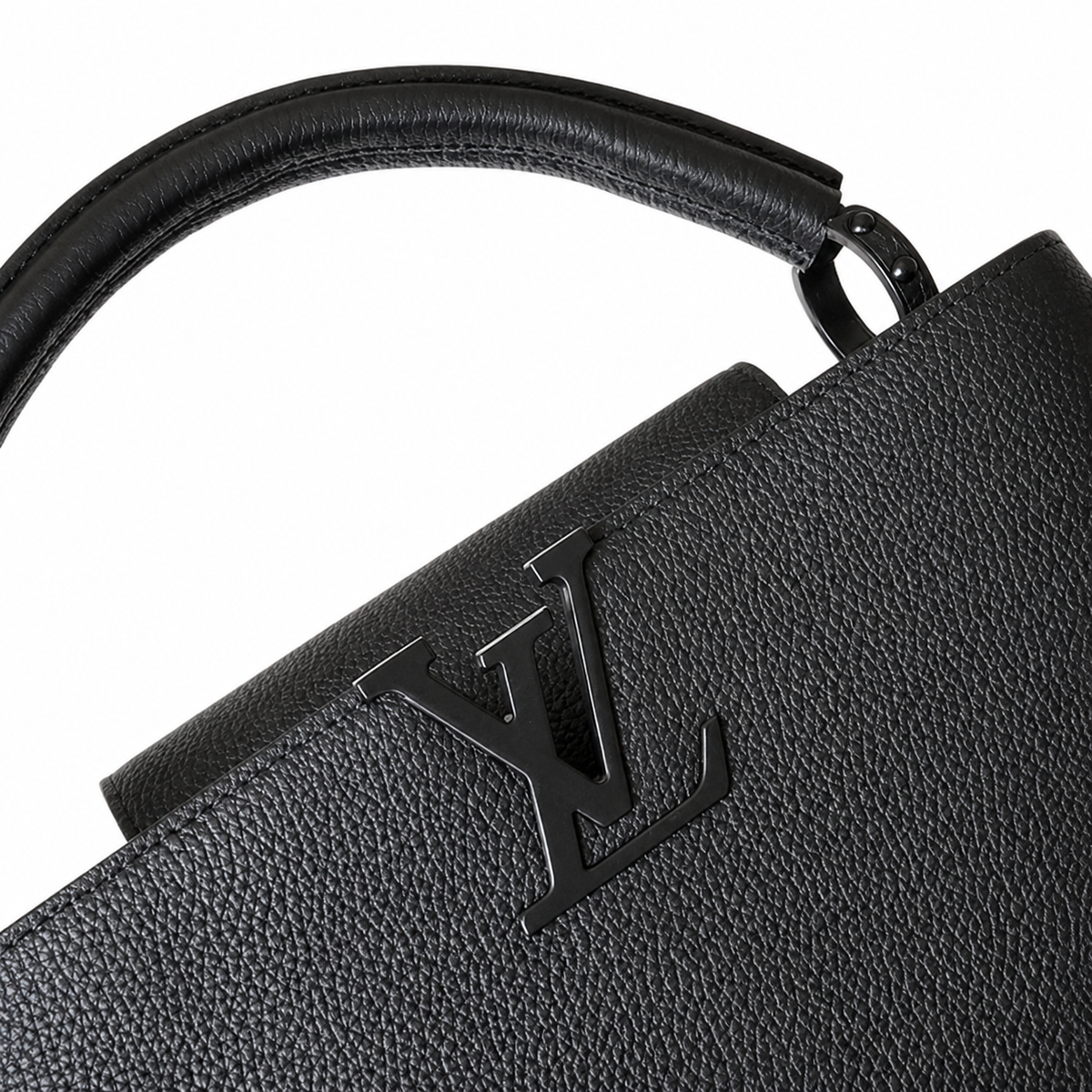 Louis Vuitton Capucines MM — Noir Taurillon, Matte Black LV Turn-Lock & All-Black Hardware