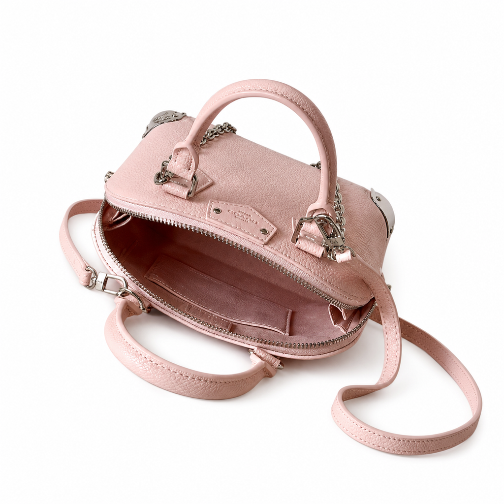 Louis Vuitton Mini Trunk — Blush Pink Embossed Leather, Silver Corner Guards & Chain Handle