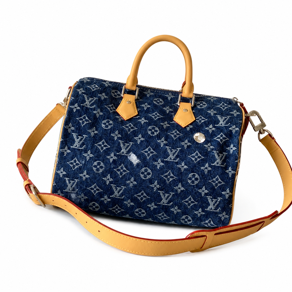 Louis Vuitton Keepall Bandoulière 35 — Monogram Denim in Bleu with Daisy Flower Detail