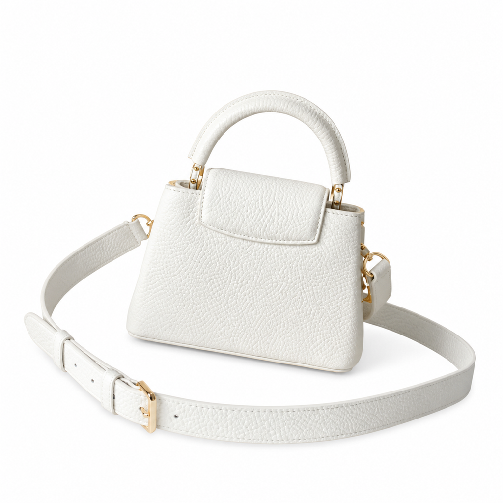 Louis Vuitton Capucines Mini — Taurillon Leather in Blanc with Triple Gold Chain & Flower Charm
