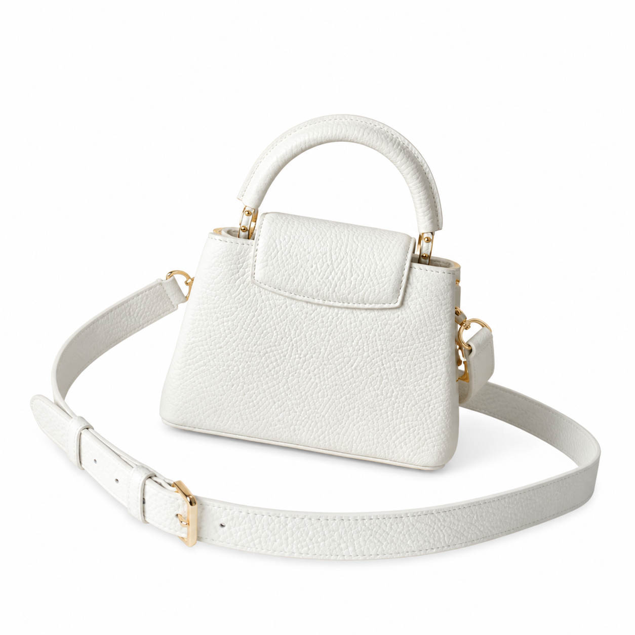 Louis Vuitton Capucines Mini — Taurillon Leather in Blanc with Triple Gold Chain & Flower Charm