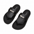 Hermès Black Thong Sandals with Silver Buckle