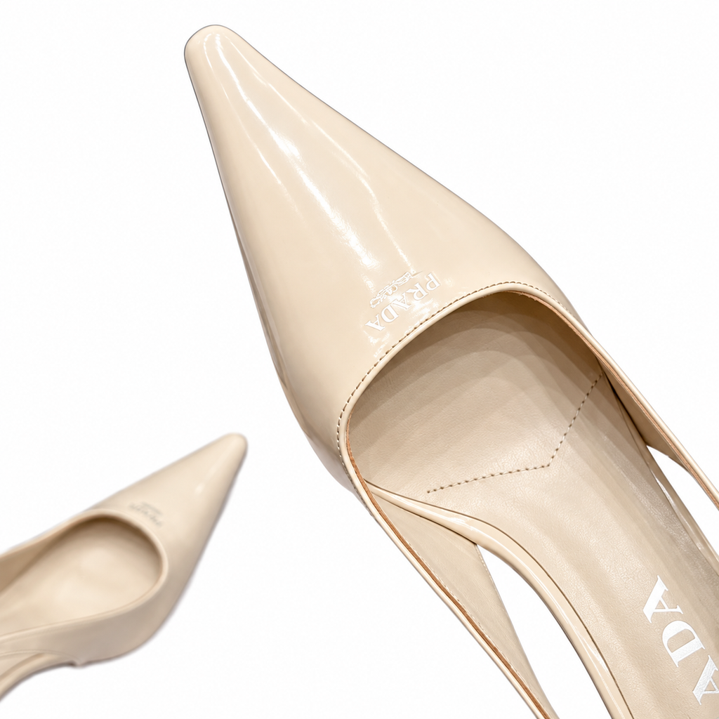 Prada Beige Pointed-Toe Buckled Slingback Pumps