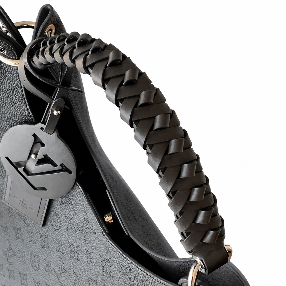 Louis Vuitton Mahina Hobo — Noir Black Perforated Calfskin, Braided Handle, Silver Hardware & LV Charm