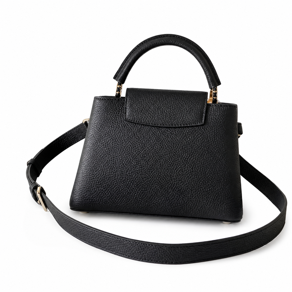 Louis Vuitton Capucines BB — Noir Taurillon, Rose Gold & White Enamel Floral