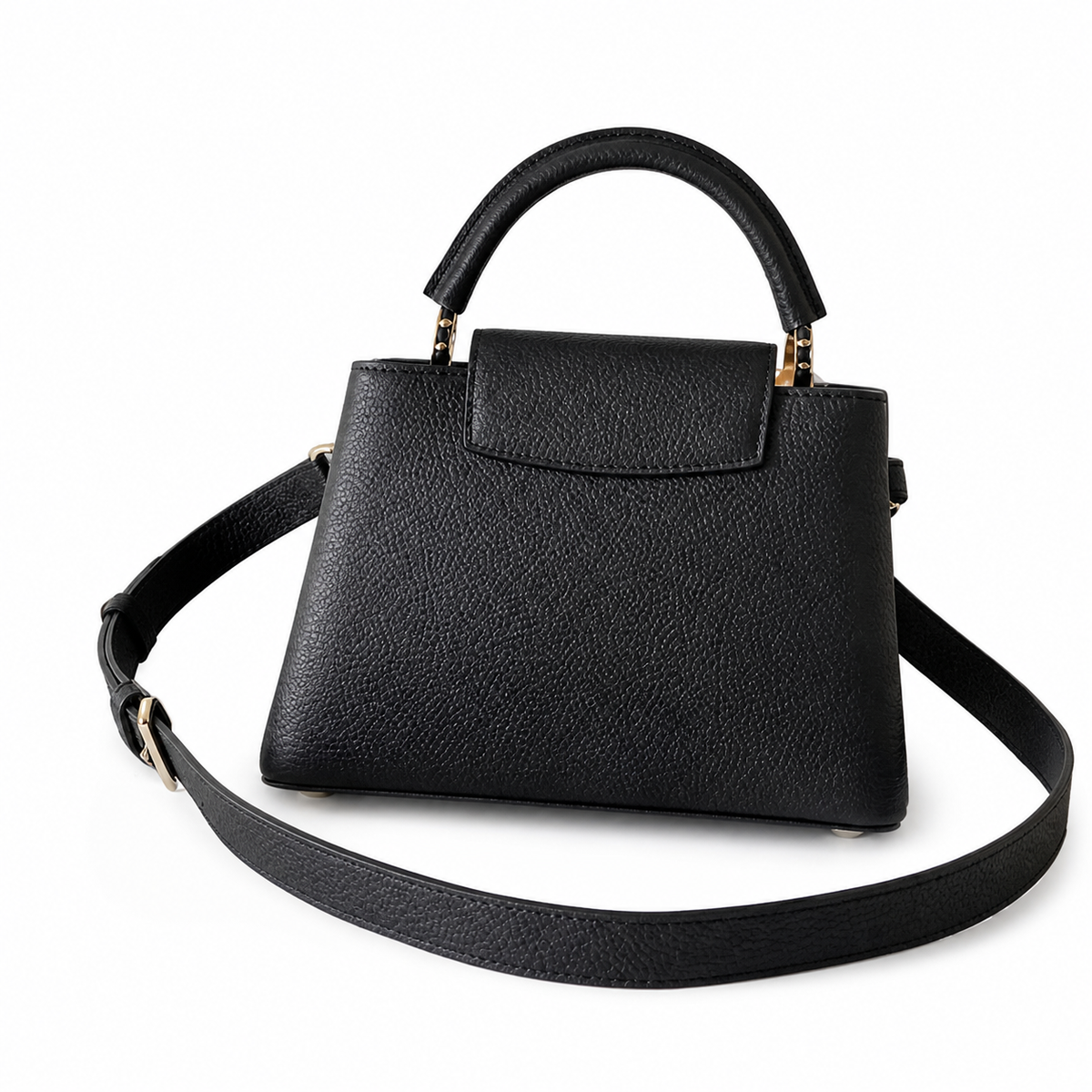 Louis Vuitton Capucines BB — Noir Taurillon, Rose Gold & White Enamel Floral