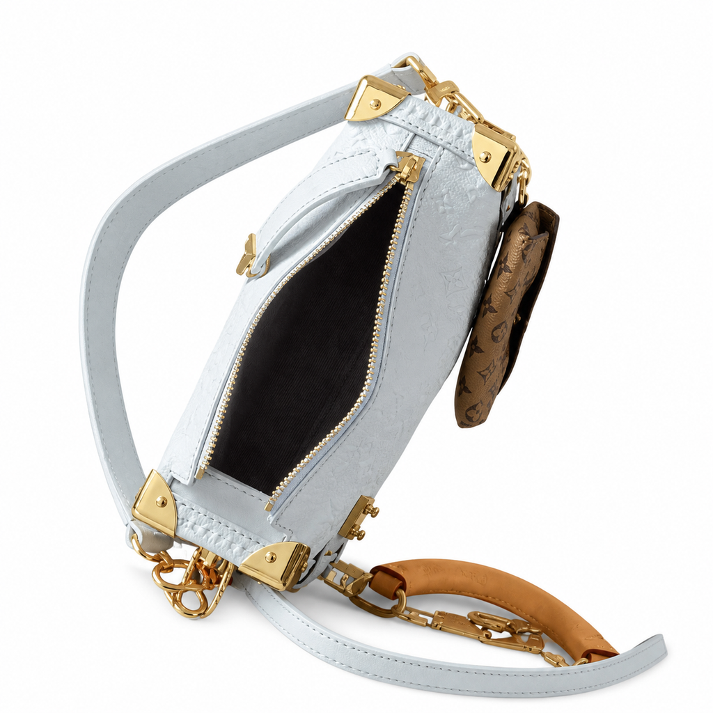 Louis Vuitton Petite Malle Souple — Bleu Glacier Empreinte, Gold Corner Guards, Dual Push-Lock & Top Handle