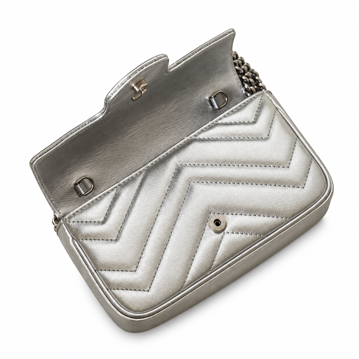 Gucci GG Marmont Mini Bag in Silver Metallic Leather
