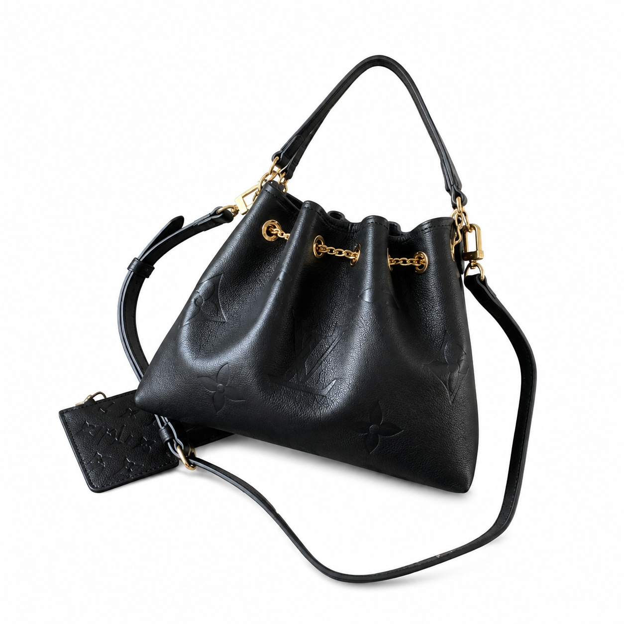 Louis Vuitton NéoNoé MM — Noir Empreinte, Gold Chain Drawstring & Tonal Black Handles