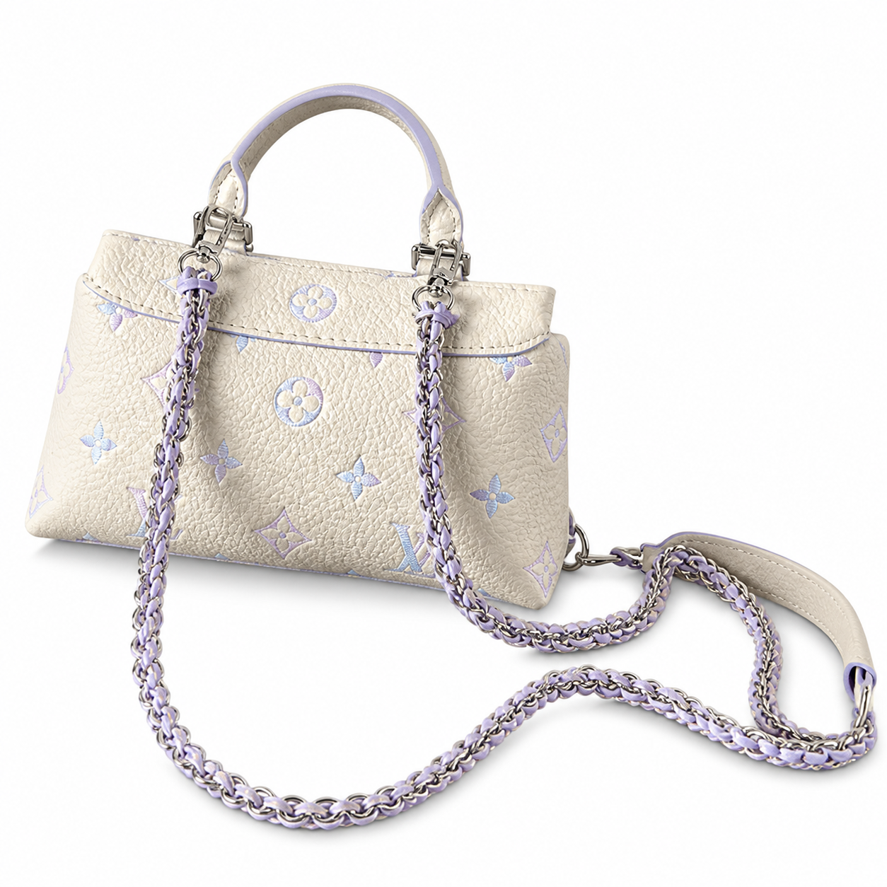 Louis Vuitton Mini Flap — Lavender Gradient Monogram, Silver Chain Weave & Push-Lock Clasp