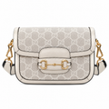 Gucci Horsebit 1955 Mini Crossbody Bag in White GG Supreme with Wide Web Strap