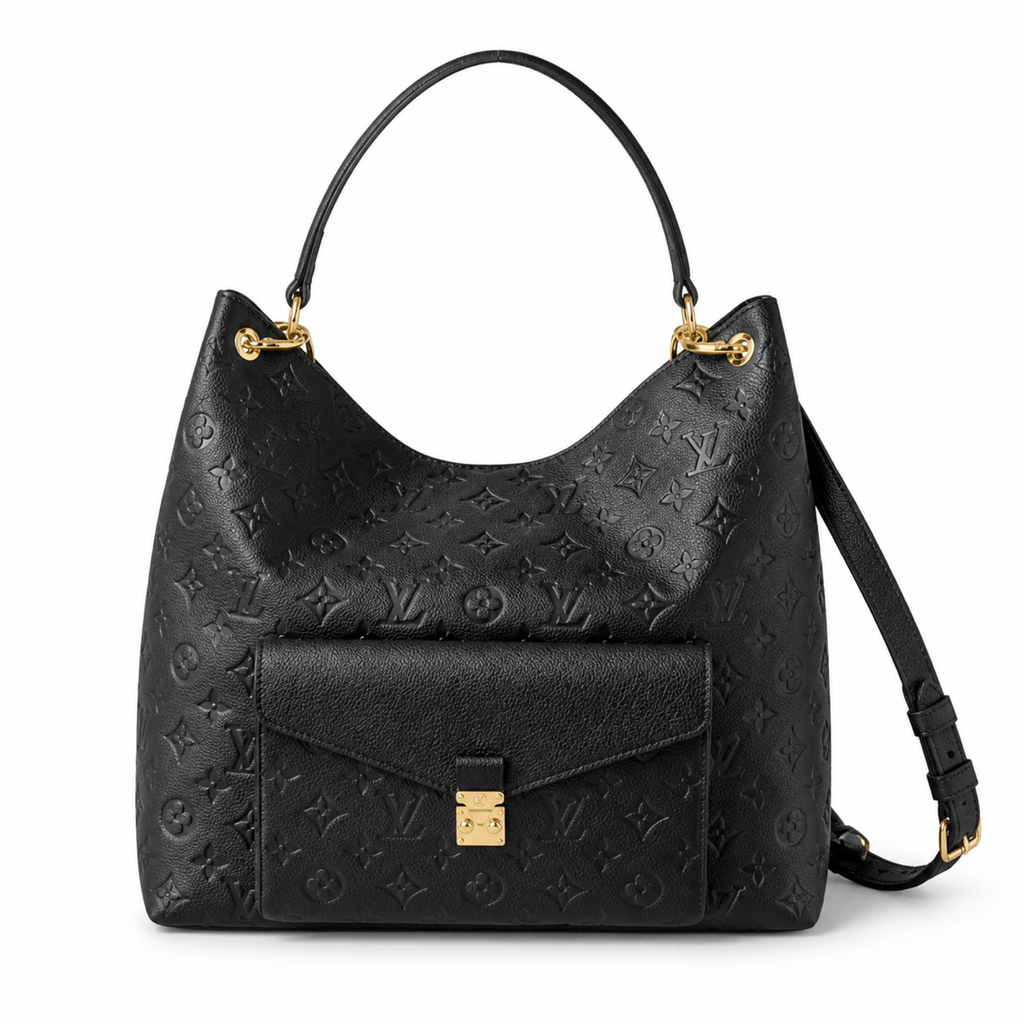 Louis Vuitton Hobo — Black Empreinte, Square LV Turn-Lock Flap & Detachable Strap