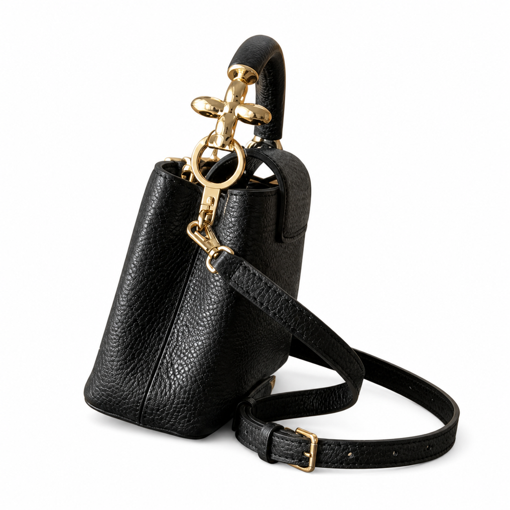 Louis Vuitton Capucines Mini — Taurillon Leather in Noir with Gold Chain Handle & Flower Lock