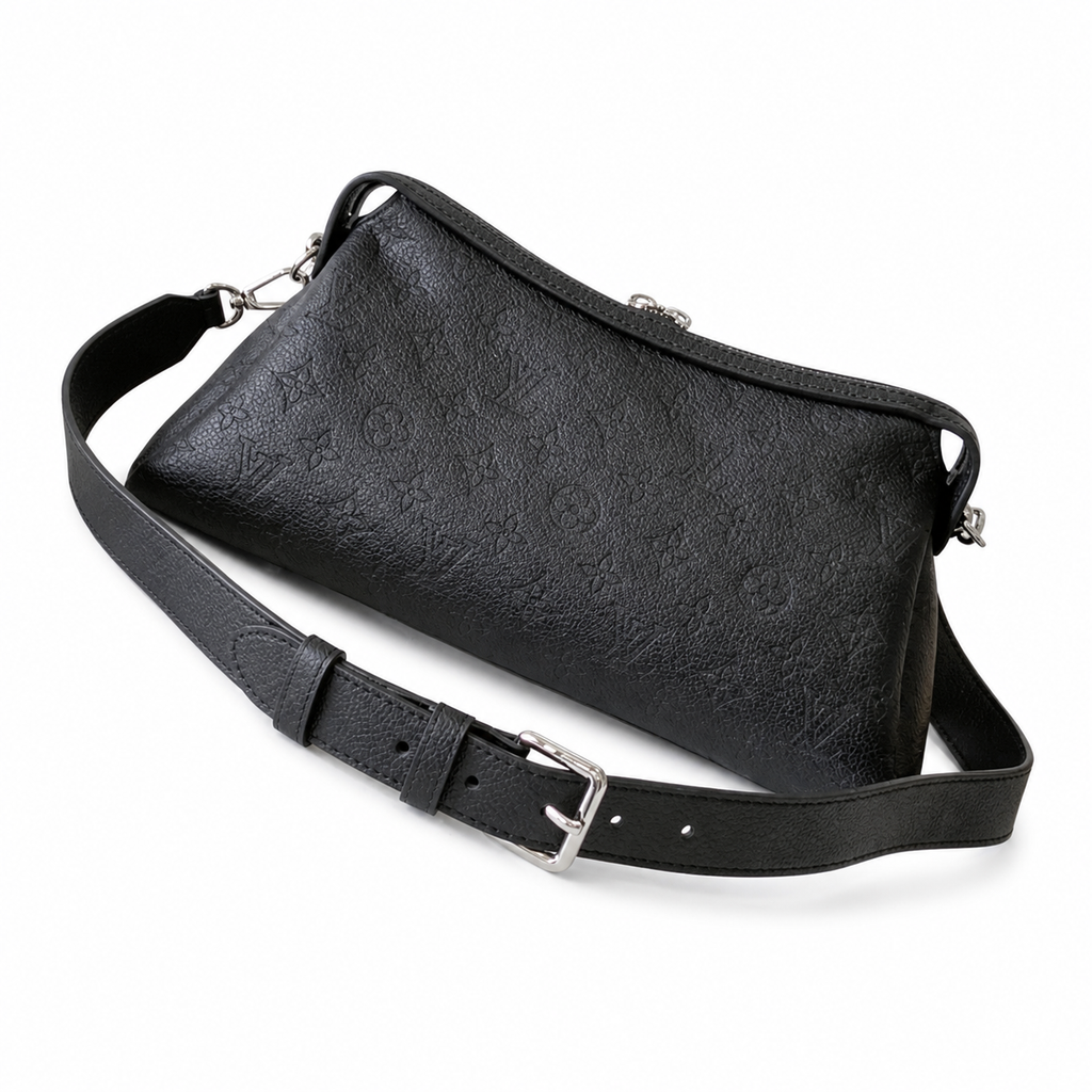 Louis Vuitton Mahina Belt Bag — Noir Black Triangular Cone, Silver Chain & Adjustable Belt Strap