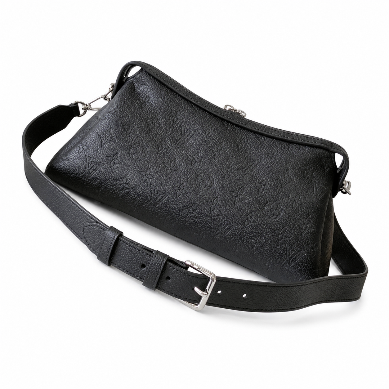 Louis Vuitton Mahina Belt Bag — Noir Black Triangular Cone, Silver Chain & Adjustable Belt Strap