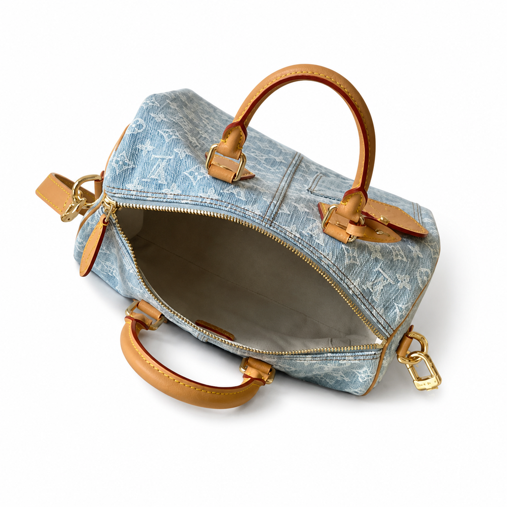 Louis Vuitton Speedy Bandoulière 30 — Monogram Denim with Heart Bag Charm