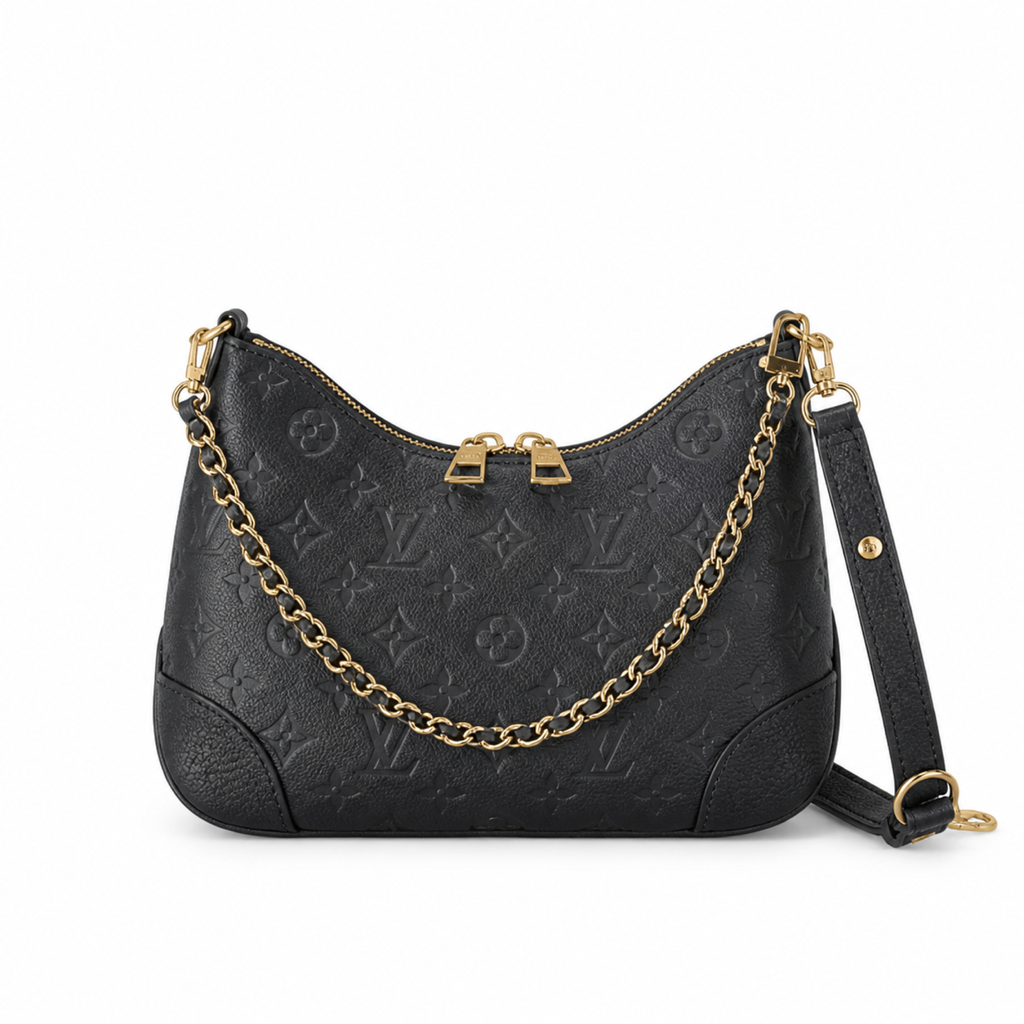 Louis Vuitton Bagatelle — Noir Monogram Empreinte, Gold D-Ring & Tonal Black