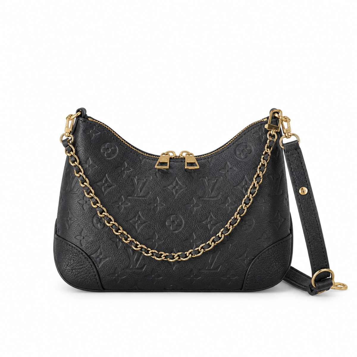 Louis Vuitton Bagatelle — Noir Monogram Empreinte, Gold D-Ring & Tonal Black