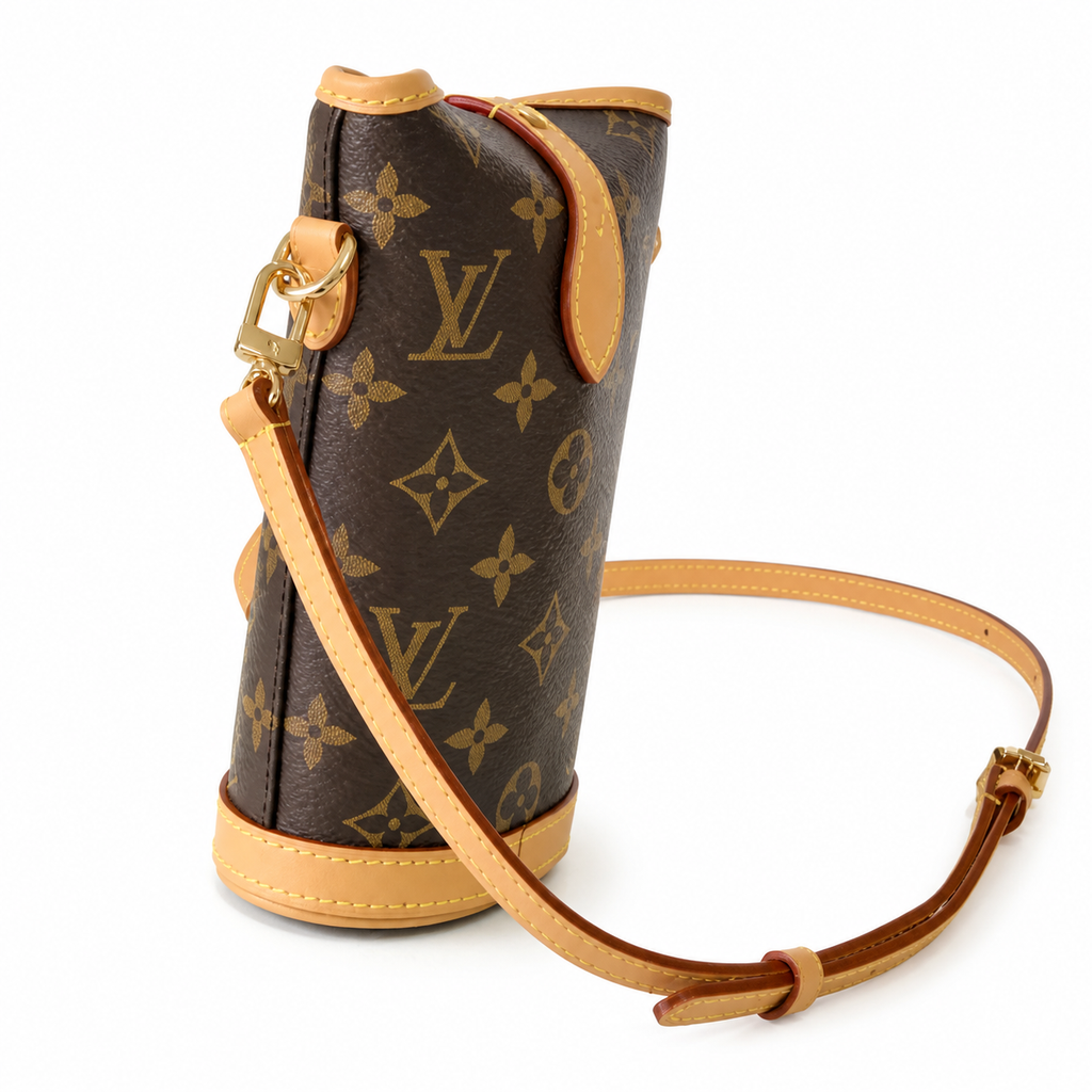 Louis Vuitton Mini Cylinder — Monogram Canvas, Vachetta Top Flap & Gold Clasp