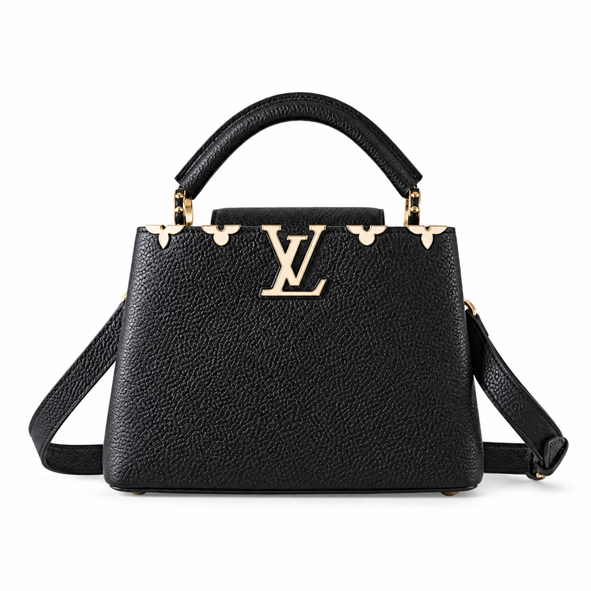 Louis Vuitton Capucines BB — Noir Taurillon, Gold LV Clasp & Rear Pocket