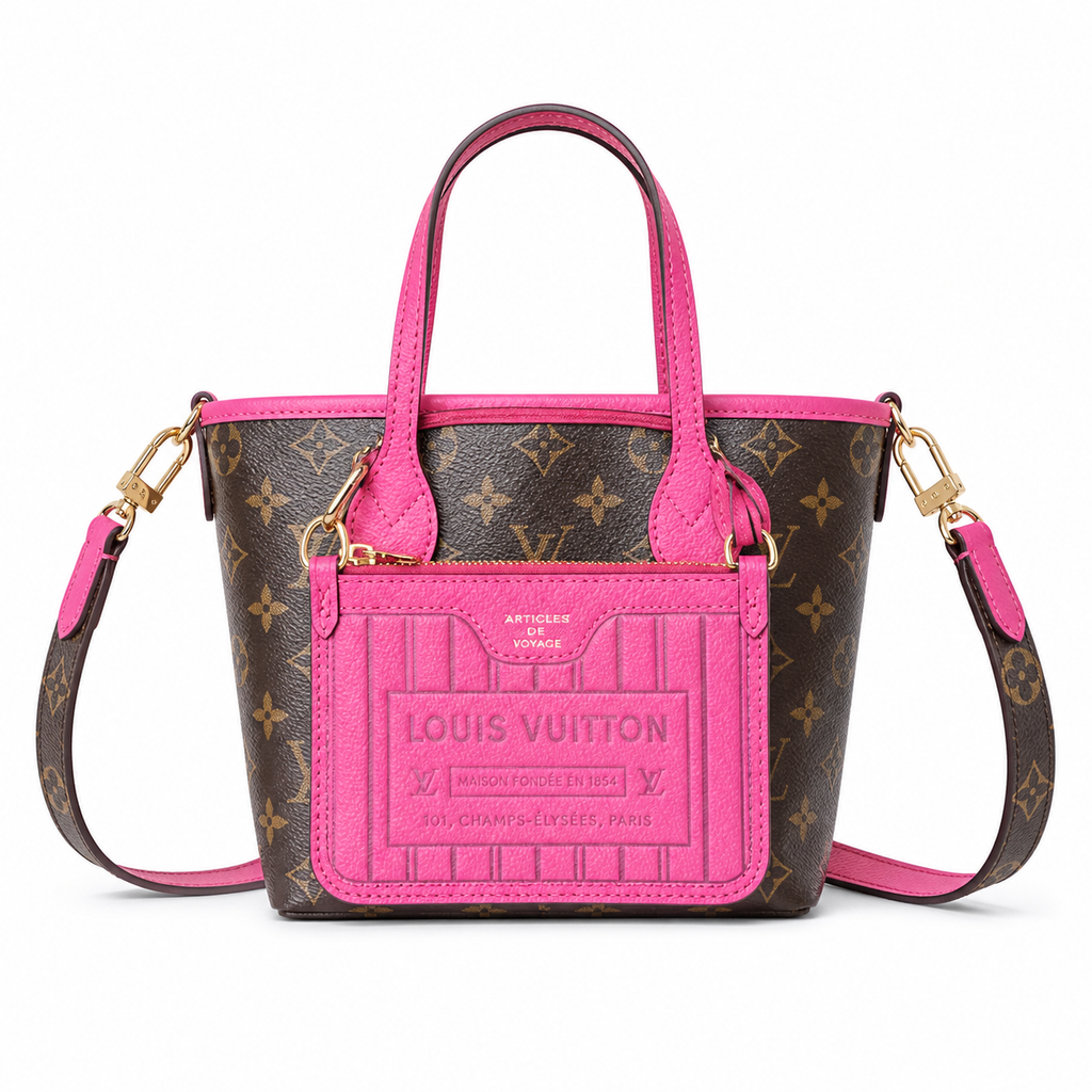 Louis Vuitton Fuchsia Mini Tote — Grain Leather, LV 1854 Heritage Label, Tonal Handles & Monogram Strap