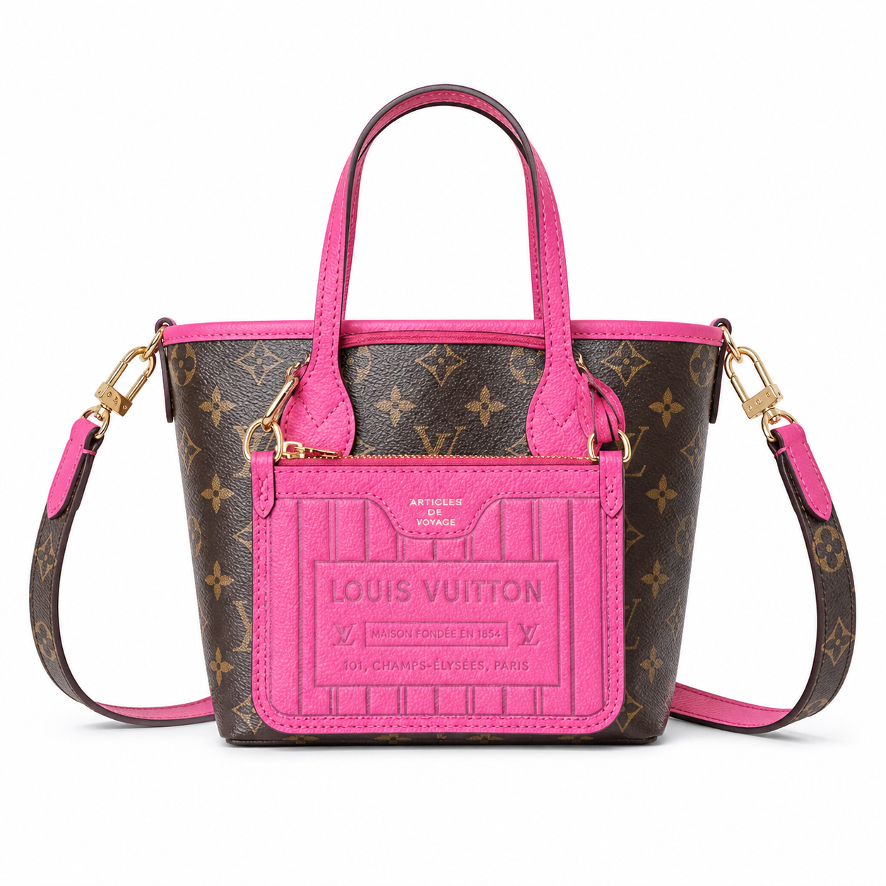 Louis Vuitton Fuchsia Mini Tote — Grain Leather, LV 1854 Heritage Label, Tonal Handles & Monogram Strap
