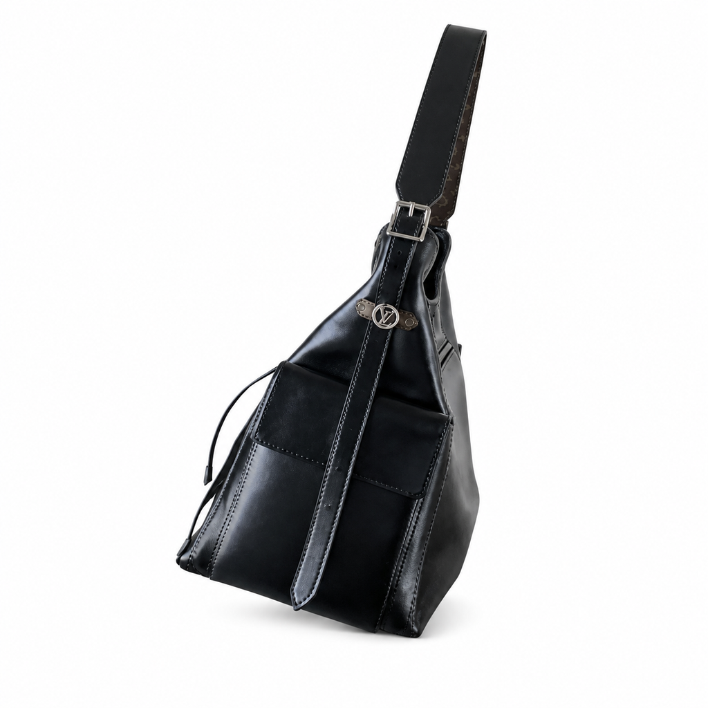 Louis Vuitton Melie — Noir Smooth Calfskin, Central Leather Bow, Side Ties & Monogram Luggage Tag