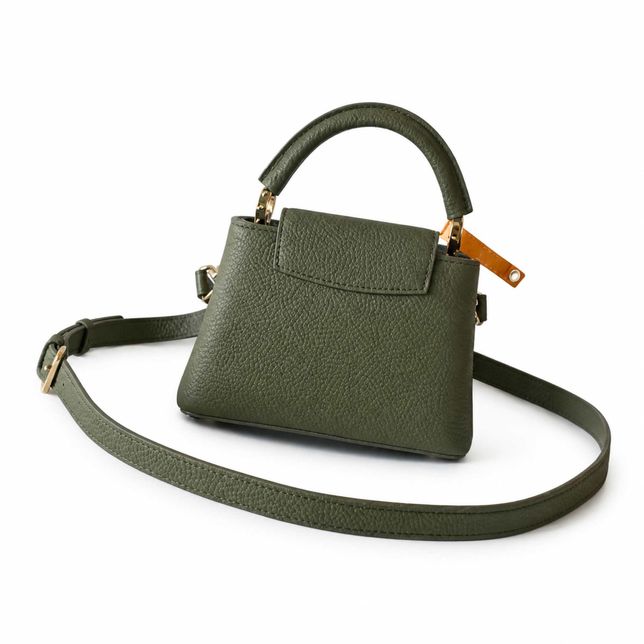 Louis Vuitton Capucines BB & Mini — Khaki Vert Taurillon, Gold LV Clasp & Orange Contrast Strap
