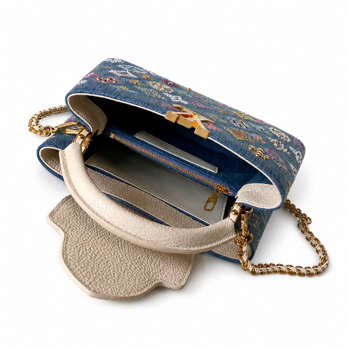 Louis Vuitton Capucines Mini — Indigo Monogram Denim, Hand-Embroidered Pearl & Crystal