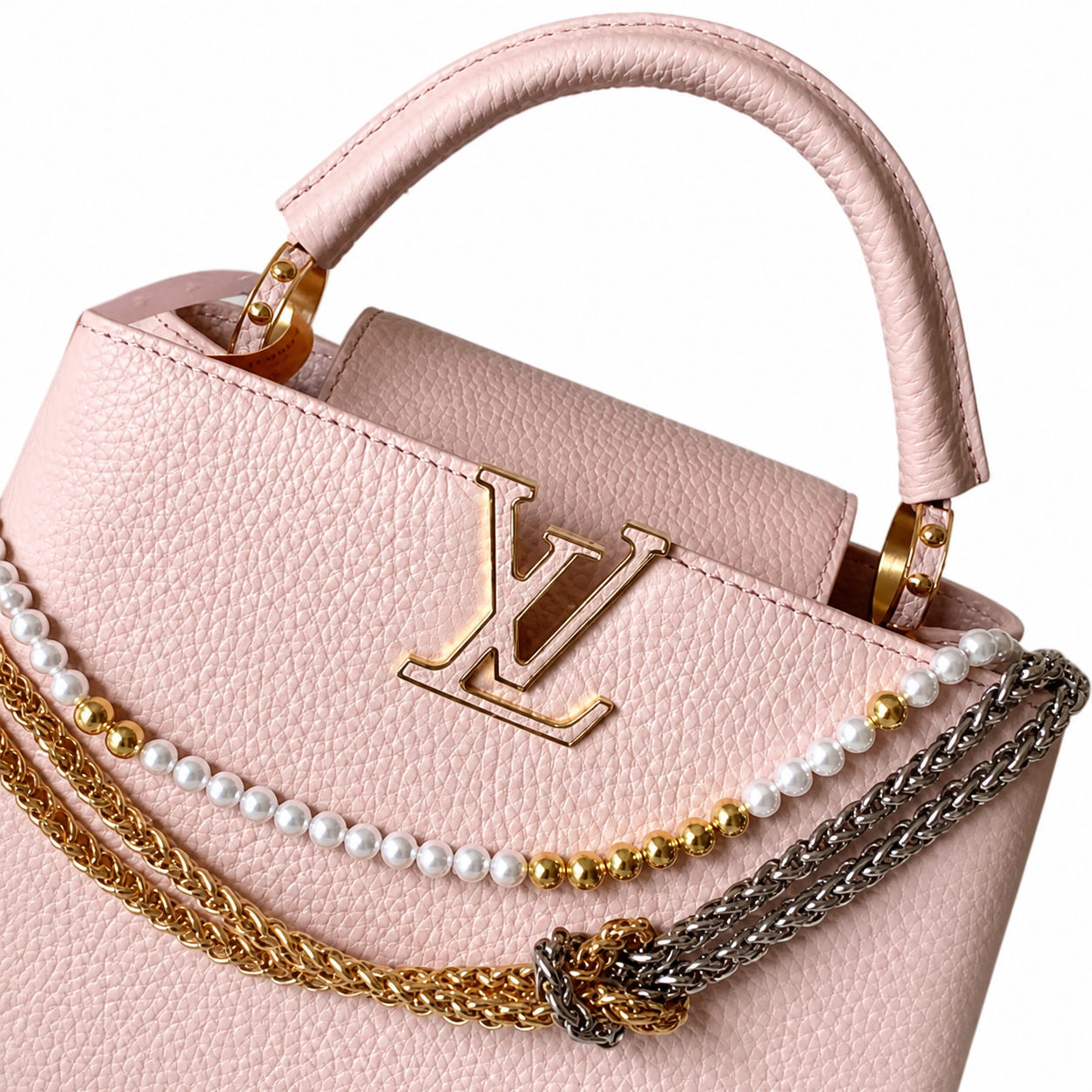 Louis Vuitton Capucines — Rose Poudre Taurillon, Pearl Charm & Dual Chain
