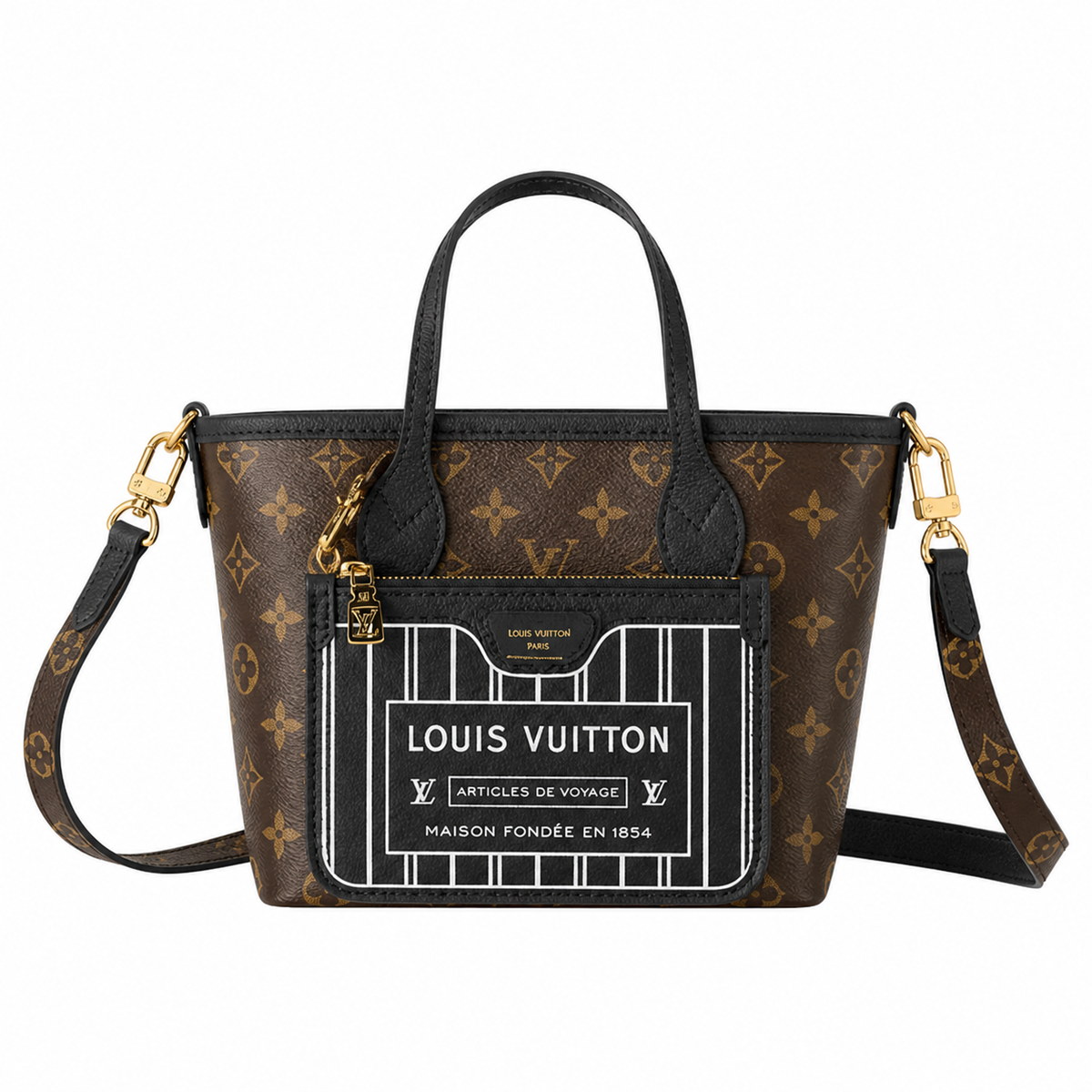 Louis Vuitton Monogram Clutch — Dark Brown Leather Edge Trim, Wristlet Strap & Full-Length Gold Zipper