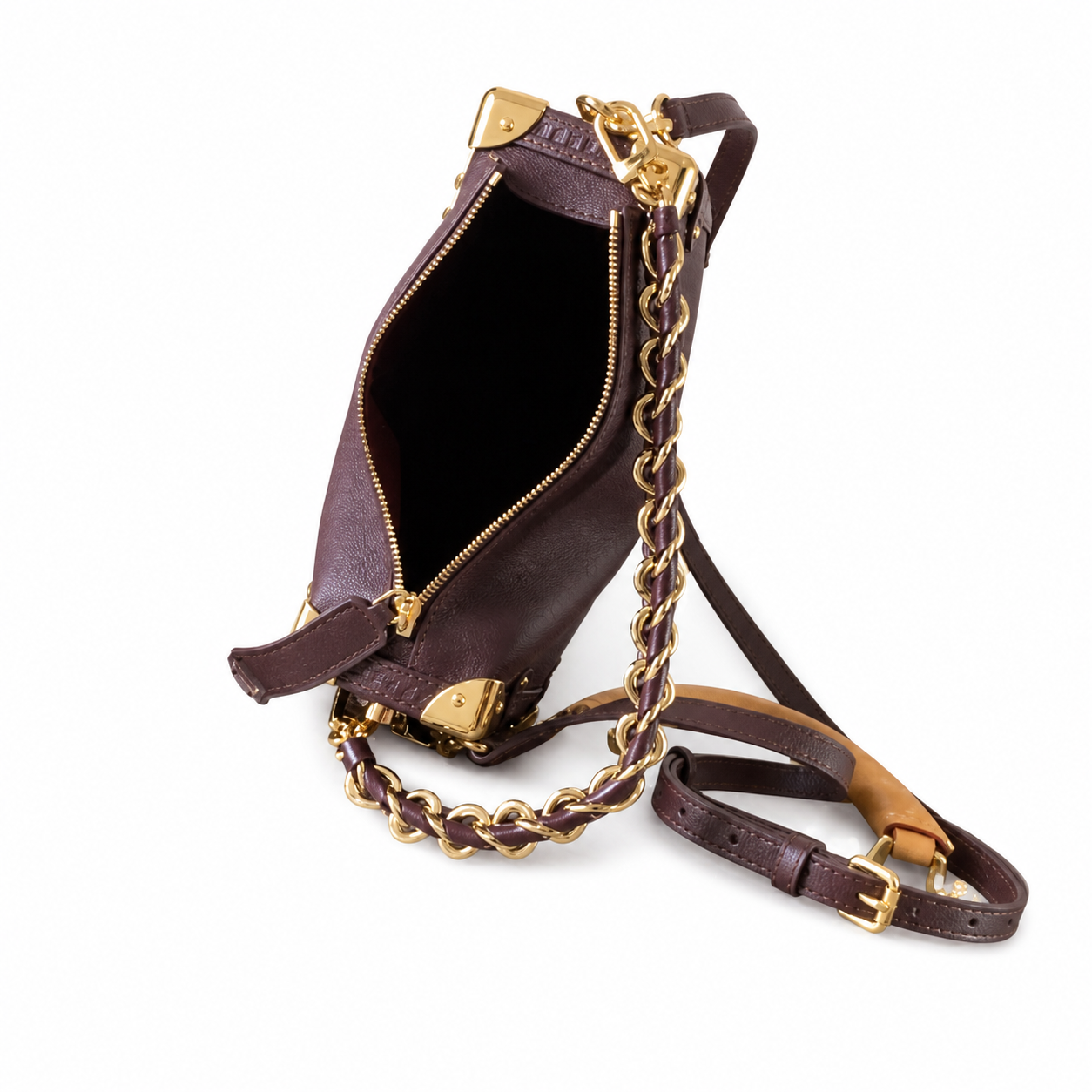 Louis Vuitton Side Trunk MM — Prune Aubergine Empreinte, Leather-Woven Chain Handle, Corner Guards & Zipper