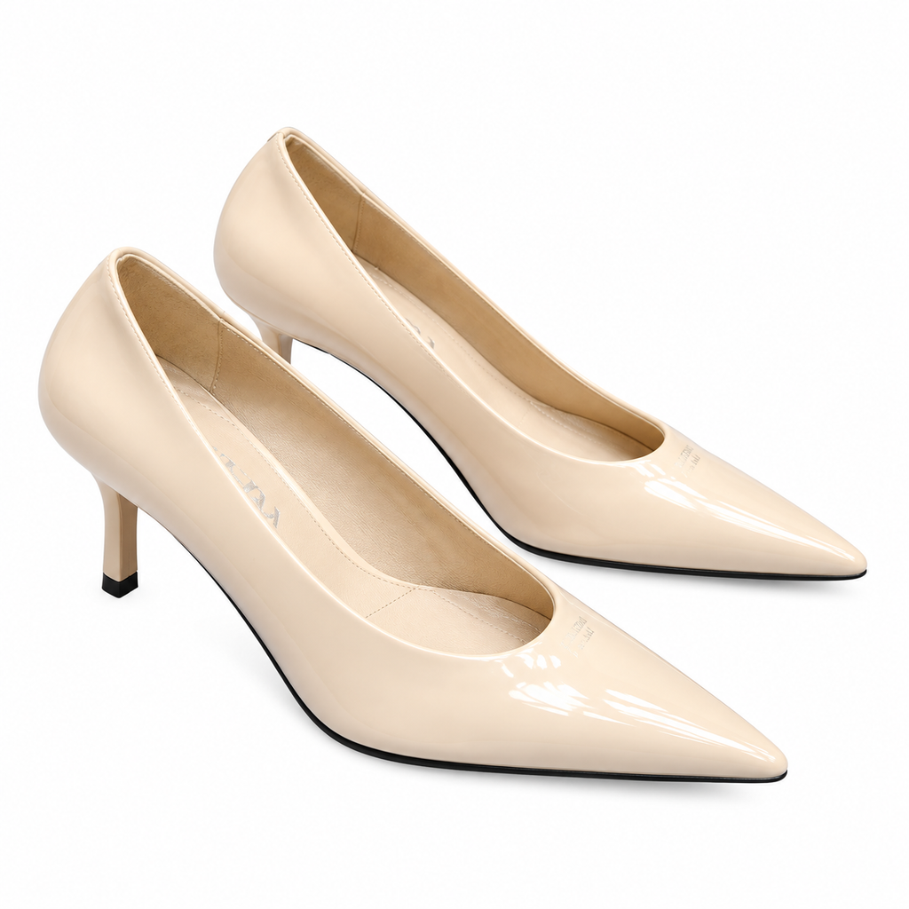Prada Beige Glossy Pointed-Toe Closed-Back Pumps