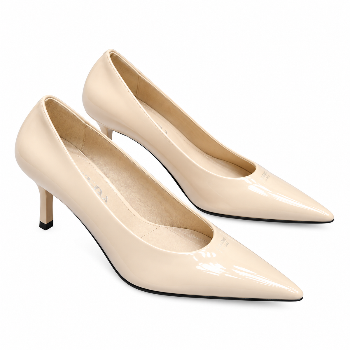 Prada Beige Glossy Pointed-Toe Closed-Back Pumps