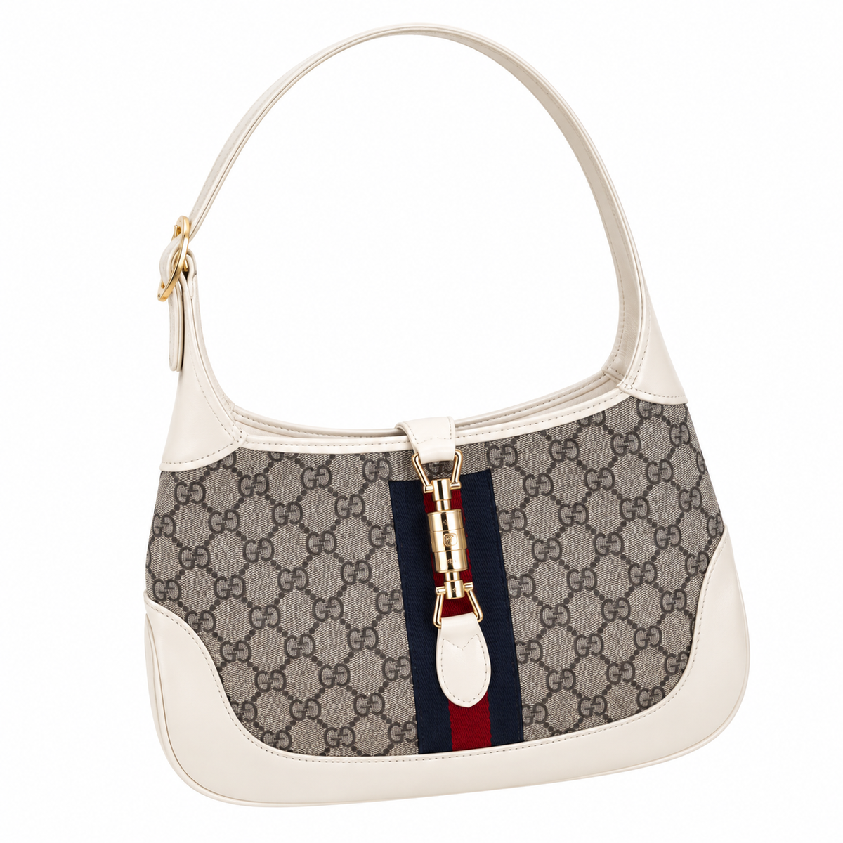 Gucci Jackie 1961 GG Supreme Shoulder Bag in White Leather