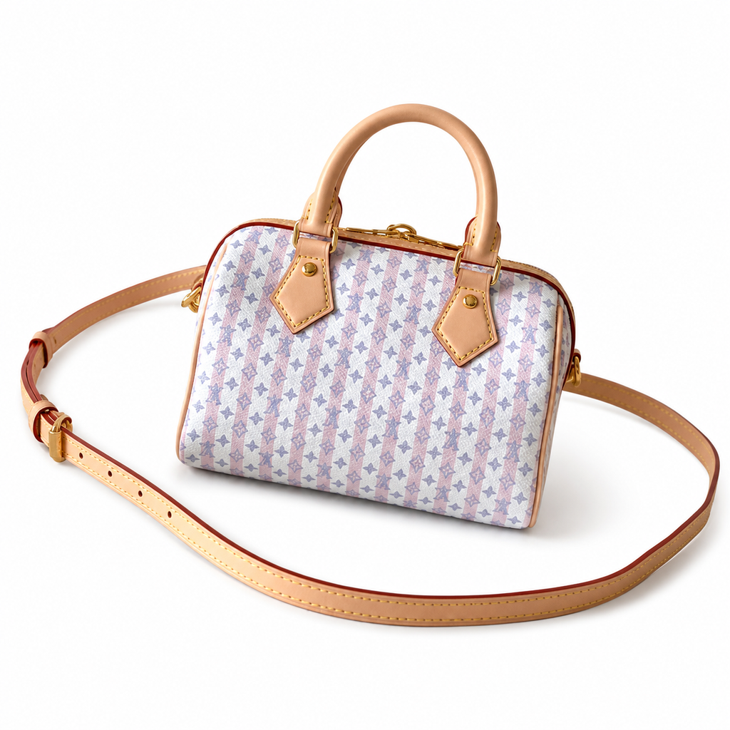 Louis Vuitton Speedy Bandoulière 20 — Monogram Stripe in Rose & Bleu with Vachetta Trim