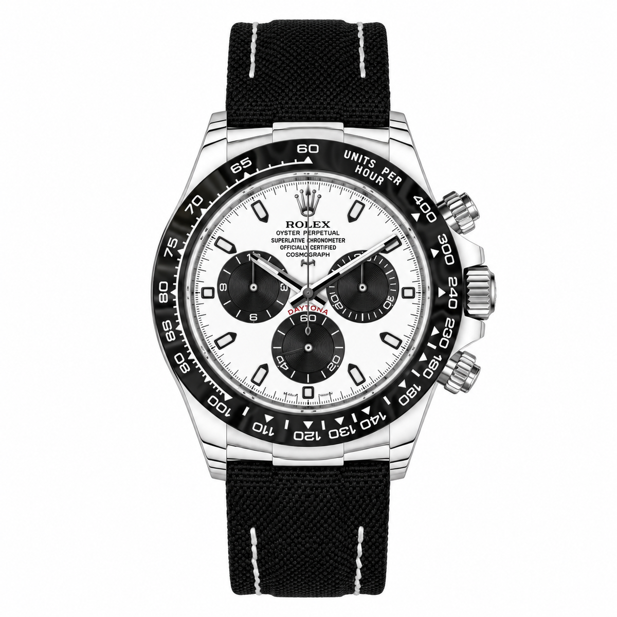 Rolex Panda Dial Watch with Black Woven Strap