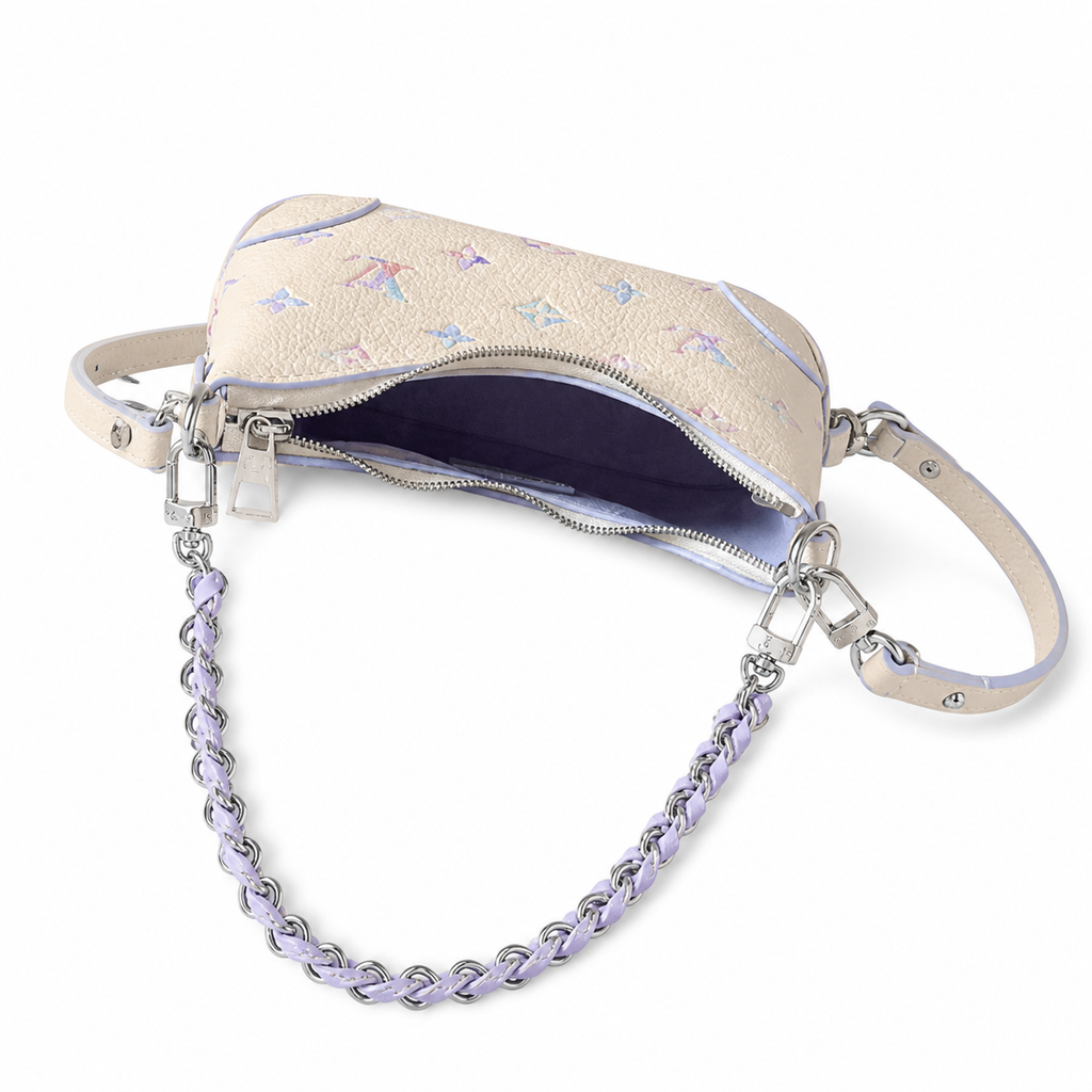Louis Vuitton Mini Camera Bag — Cream Empreinte, Lavender Braided Chain & Silver Zip