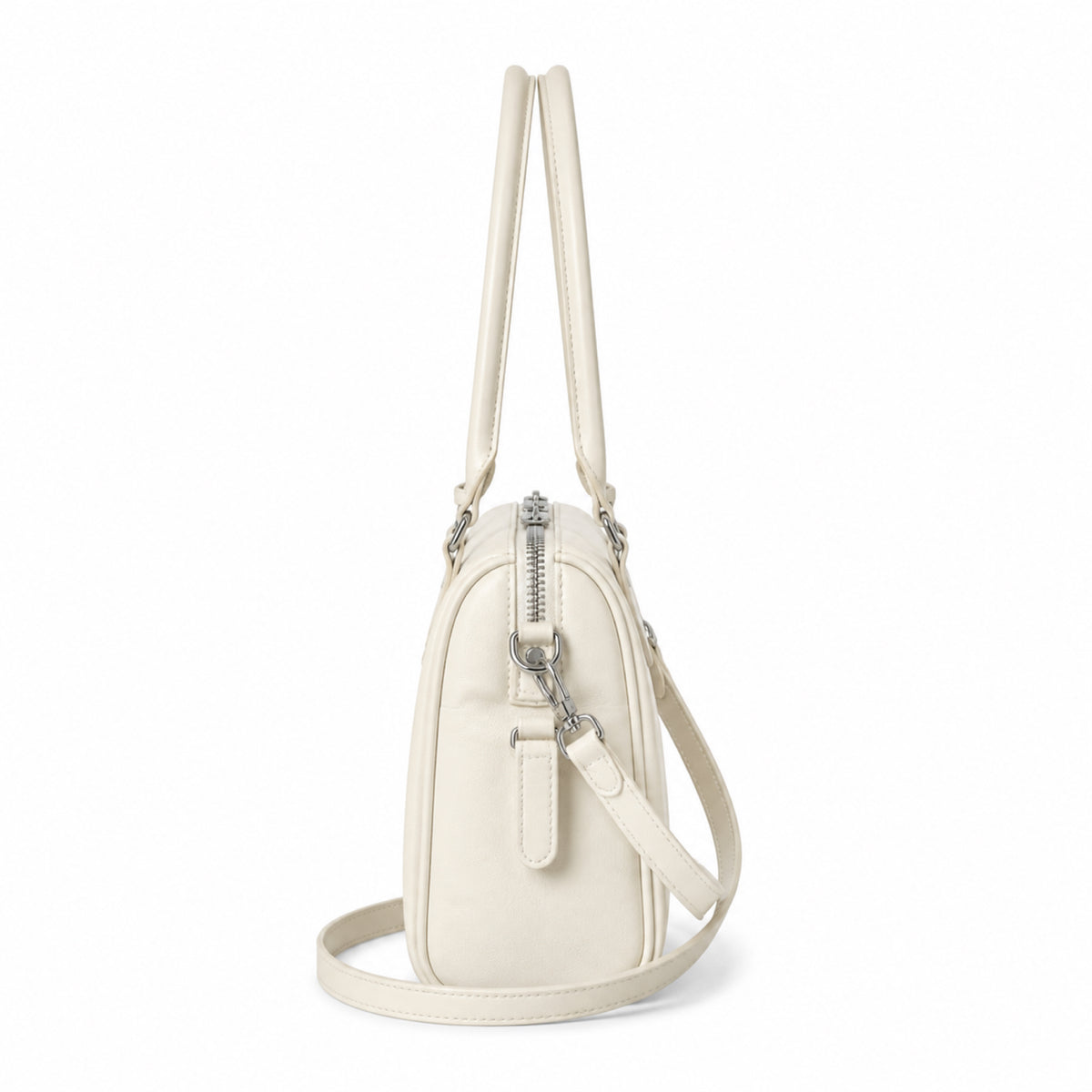 Louis Vuitton Mini Boston — Blanc Ivoire Smooth Calfskin, Dual Top Handles, Detachable Strap & Monogram Tag