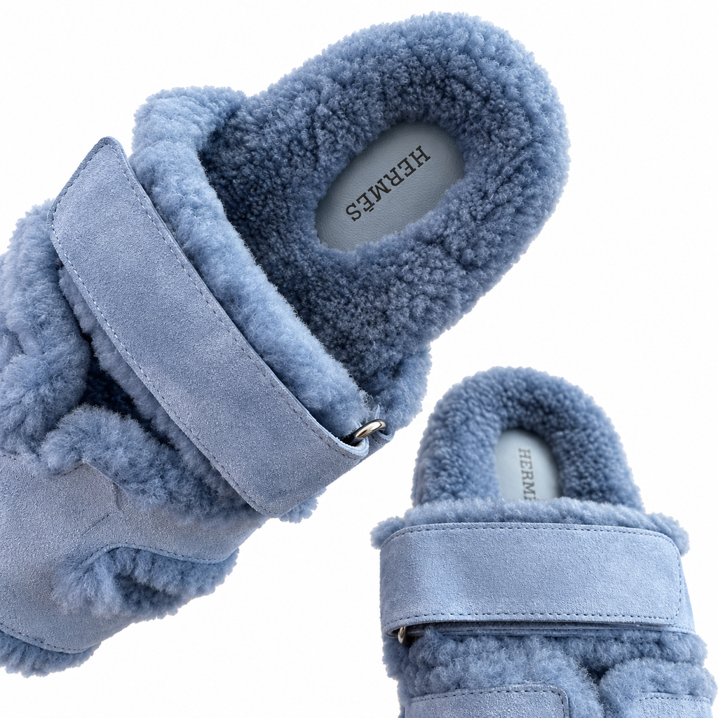 Hermès Light Blue Textured H-Strap Slides