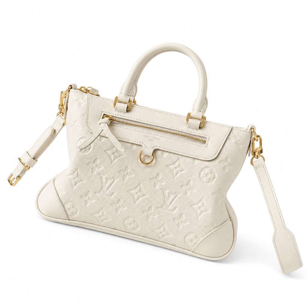 Louis Vuitton Giant Monogram Top Handle — Crème Ivoire Empreinte, Tonal Double Handles & Carabiner Strap